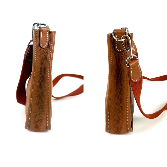 Authentic HERMES Mini Evelyne TPM 16 Gold Leather Crossbody Bag Designer: HERM - Picture 6 of 14